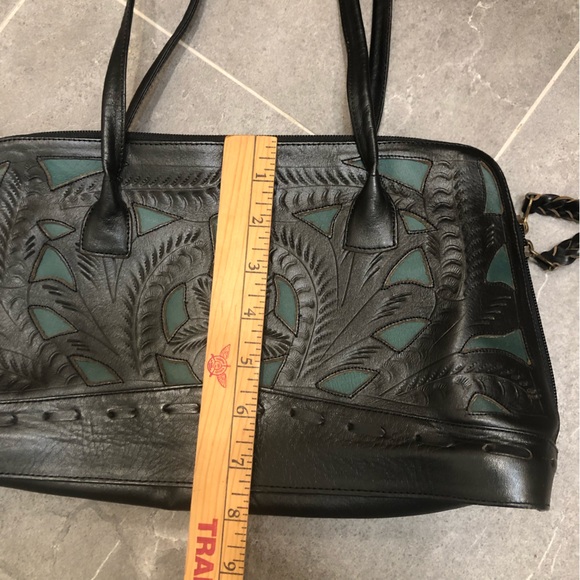 Leaders in Leather black tooled purse shoulder bag turquoise blue cowgirl - Picture 6 of 12